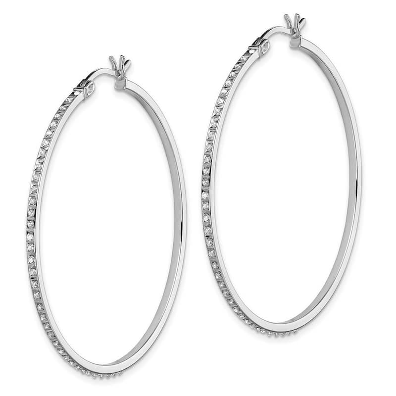 Curata Sterling Silver 47x1mm Diamond Accent Round Hinged Hoop Earrings