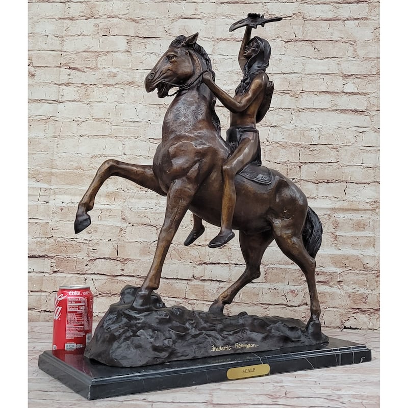 Scalp By Frederic Remington Bronze Native American Horseback Sculpture Statue 26 Inches X 22 Inches
