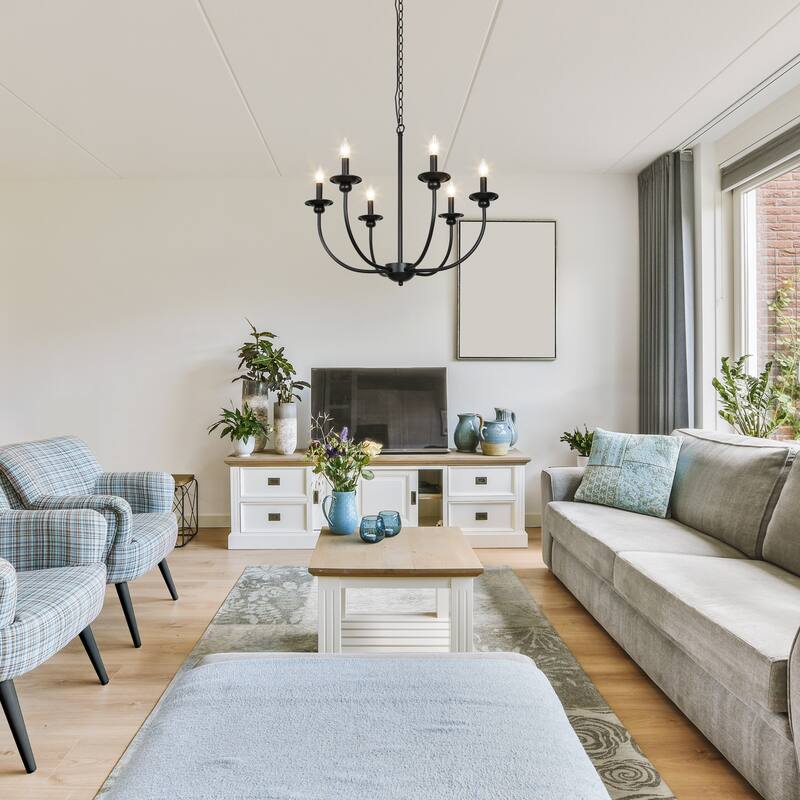 Farmhouse 6-Light Black Candle Chandelier for Dining Room