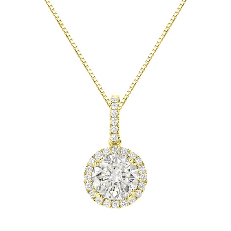 Auriya 14k Gold 2 1/4ct TDW Round Halo Diamond Necklace (J-K, SI2-SI3) - Yellow