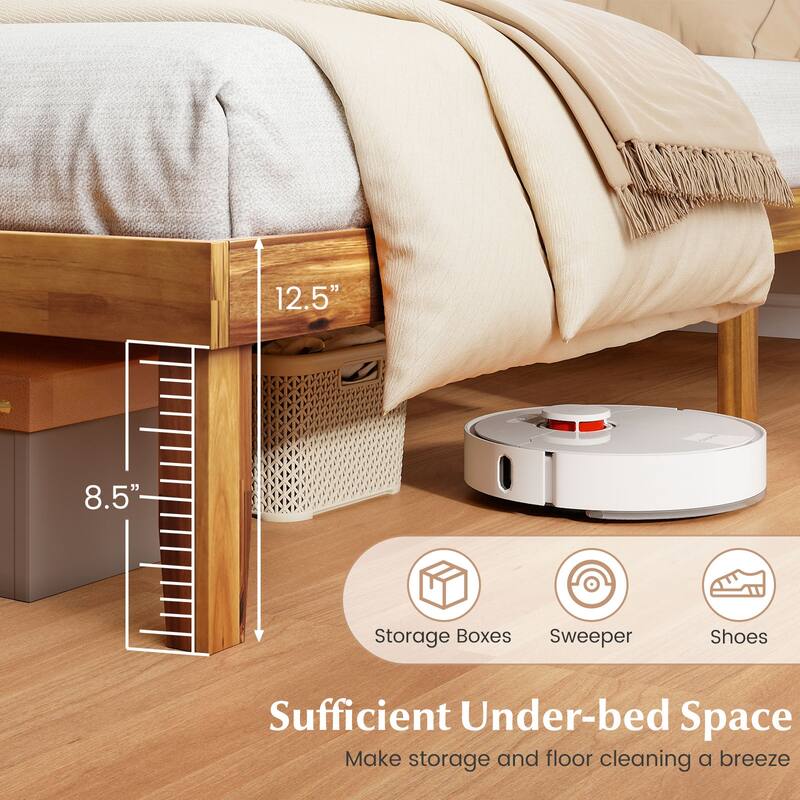 Rustic Golden Brown Twin Size Wooden Platform Bed Frame with Headboard and Under Bed Storage Acacia Wood Construction