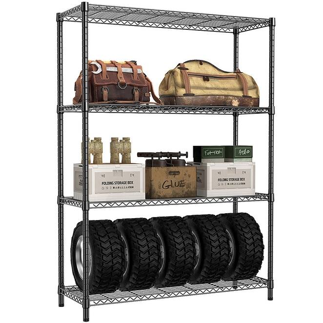 1400 Lbs 4-Shelf Storage Shelves, Wire Shelving Heavy Duty Metal Storage Shelving Unit Adjustable Garage Shelving Rack - Black