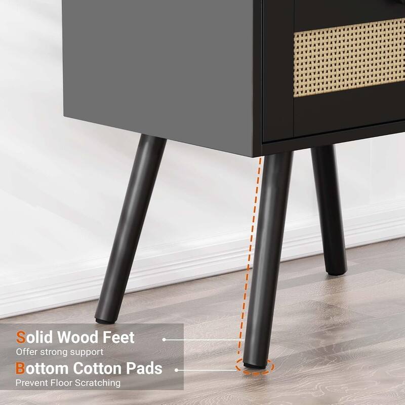 Bedside Table Set of 2 with PE Rattan Drawers