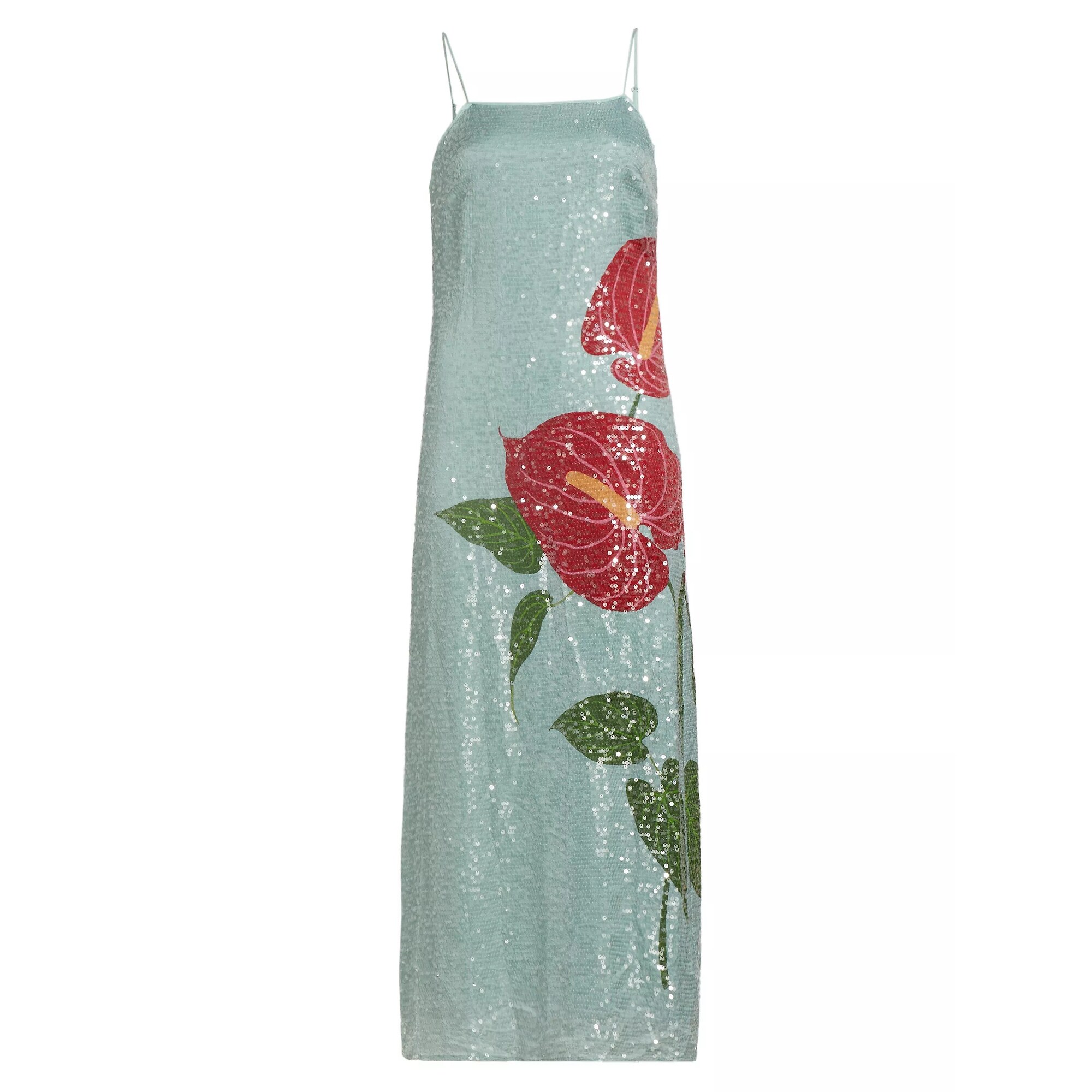 Farm Rio Womens Slip Maxi Dress Anthurium Flowers Blue