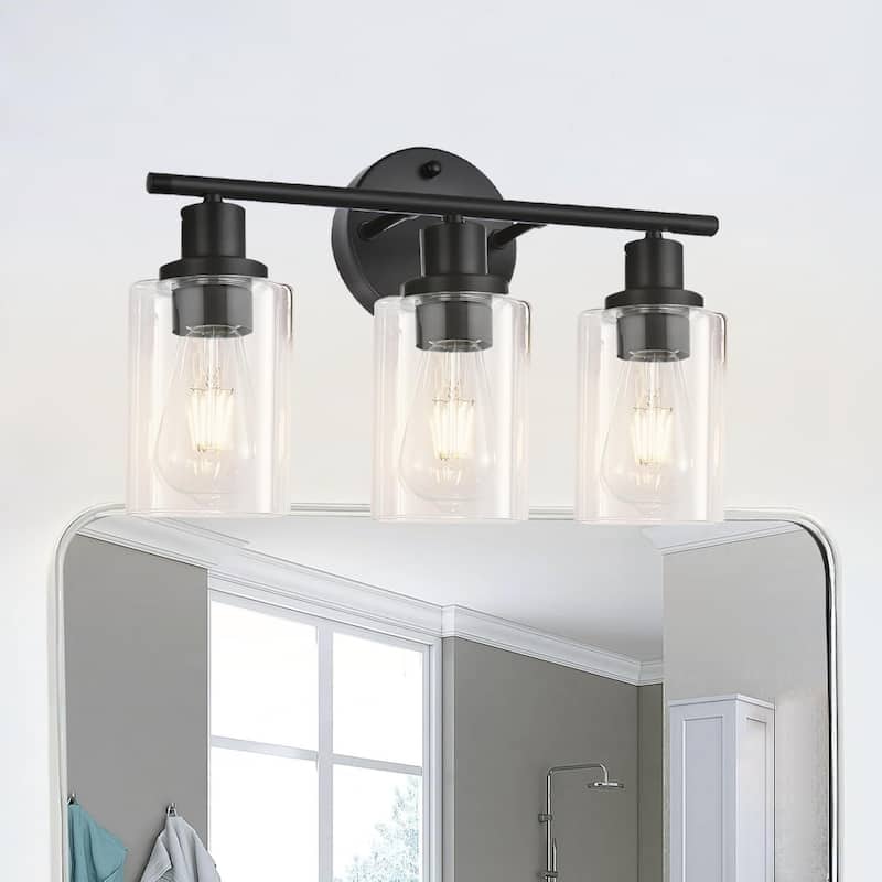 3-Light Bathroom Light Fixtures, Brushed Nickel Modern Vanity Lights Over Mirror with Clear Glass Shade, Bathroom Wall Lamp