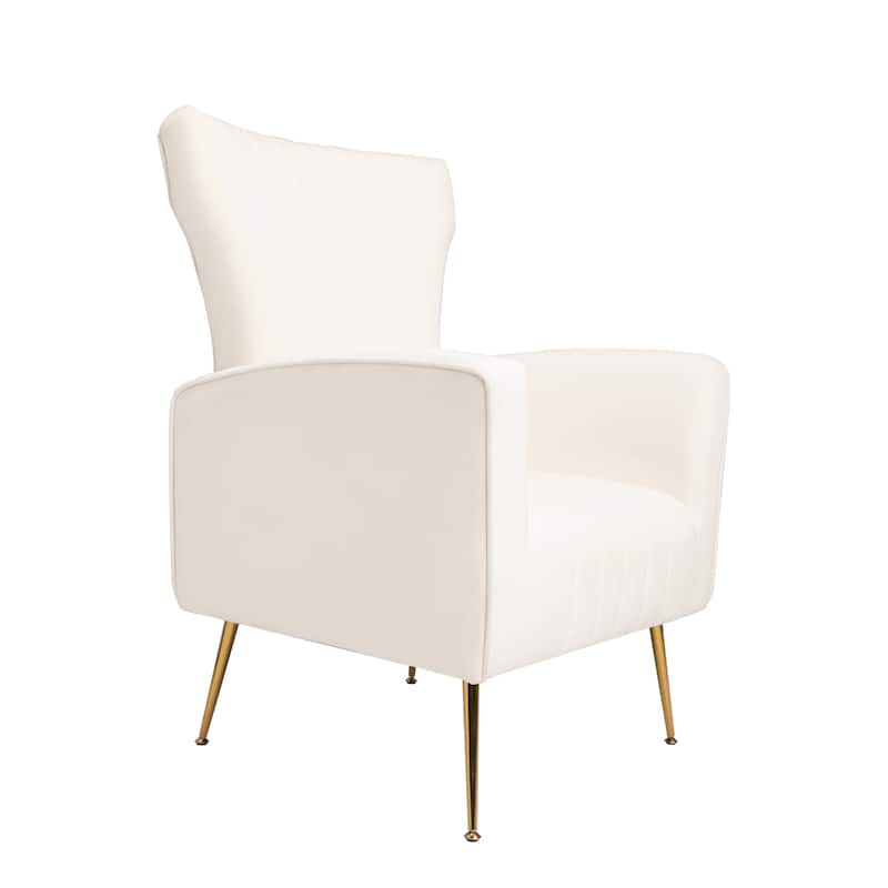 White Modern 29.9" Upholstered Wingback Arm Chair with Gold Legs for Living Room