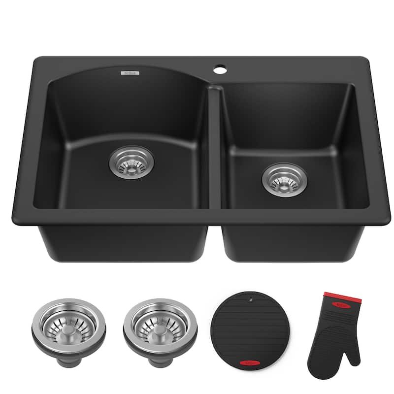 KRAUS Forteza Granite 33 inch 60/40 Undermount Drop-in Kitchen Sink