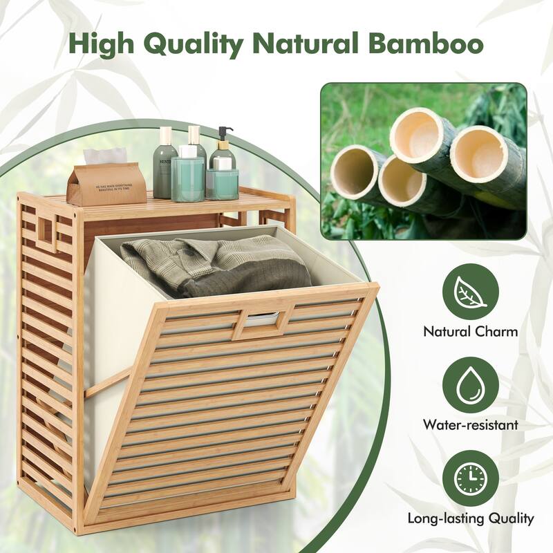 18 Gallon Multi-Room Natural Wicker Laundry Hamper with Airflow Design and Removable Fabric Storage Bin