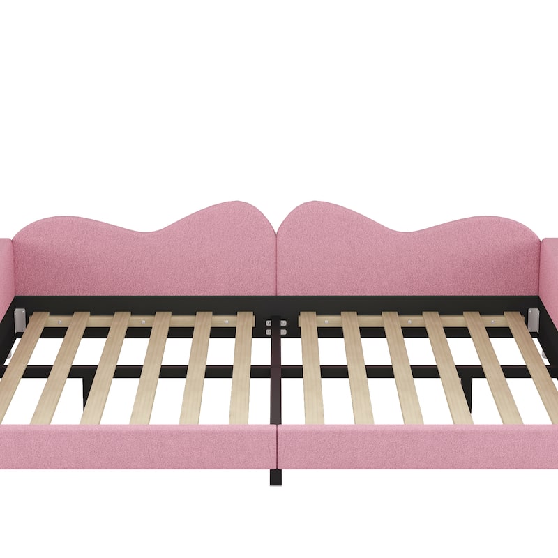 Full size Upholstered Daybed, Sherpa Fabric Sofabed with Cloud-Shaped Backrest, No Box-spring Needed, White