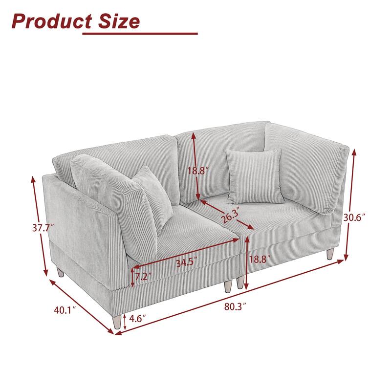 2-Piece Corduroy Loveseat Modular Sectional Sofa