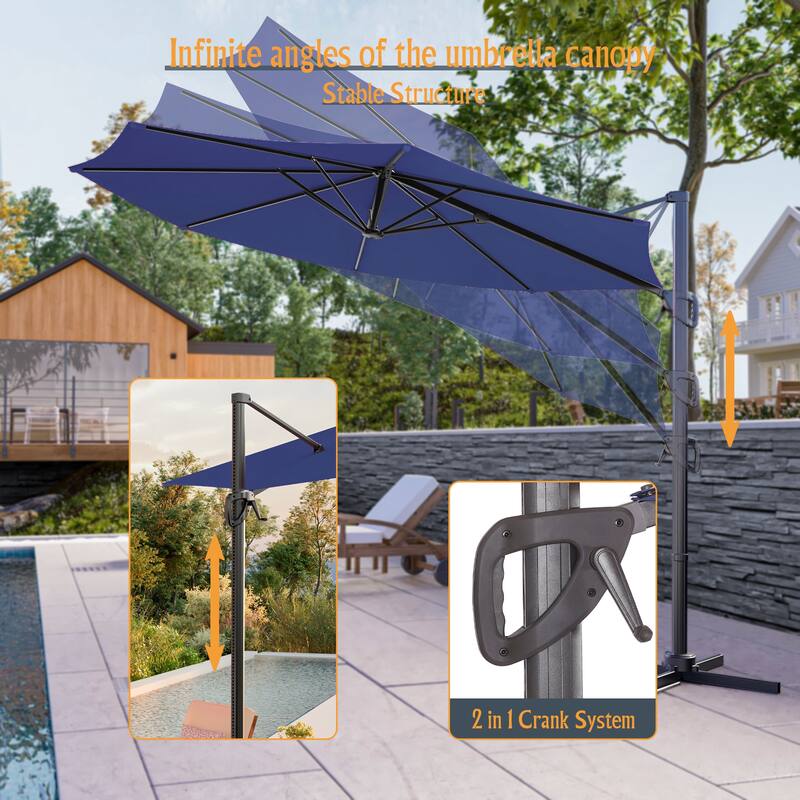 LIVOOSUN 10FT Round Cantilever Umbrella Patio Offset Umbrella For Outdoor Space, Solution-Dyed Fabric, 360° Rotation System