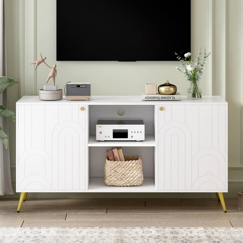 53.1" TV Stand with Gold Metal Legs and Open Shelves