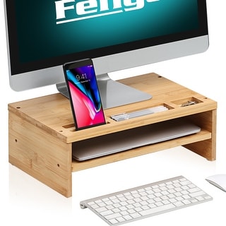 Clihome 2 Tiers Computer Monitor Riser with Storage Organizer - Bed ...