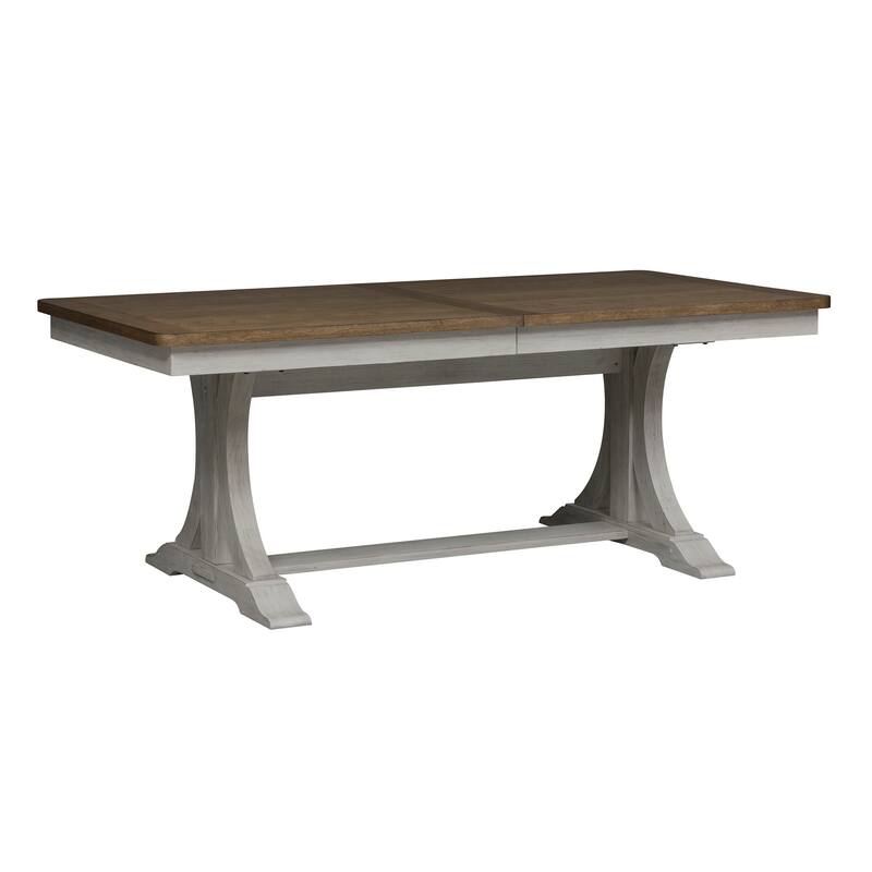 Farmhouse Reimagined Antique White with Chestnut Opt 5 Piece Trestle Table Set
