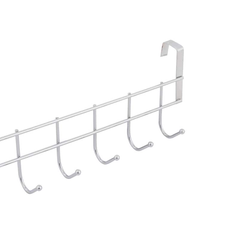 Household Bathroom Metal 5 Hooks Towel Clothing Belt Hanger Hook - Silver Tone - 10" x 3" x 3.7"(L*W*H)