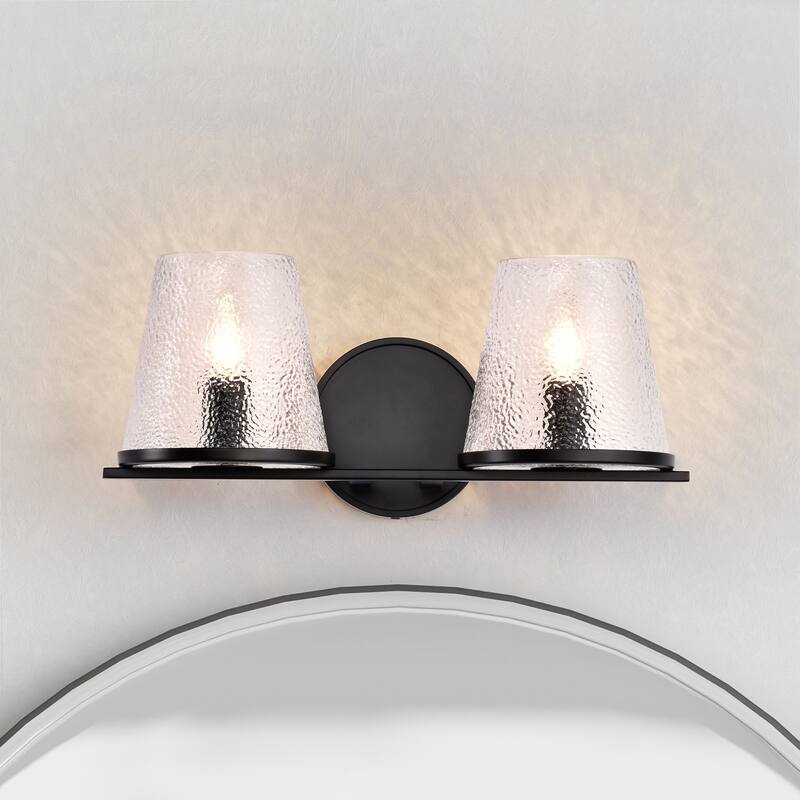 Valentine 2 Light Vanity Black Finish Hammered Glass