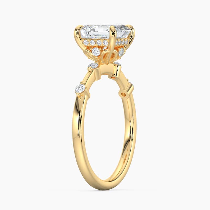 Auriya 14k Gold Petite Diamond Station Asscher Lab Grown Hidden Halo Engagement Ring 1.00 to 5.00 ct. tw.(F-G, VS)
