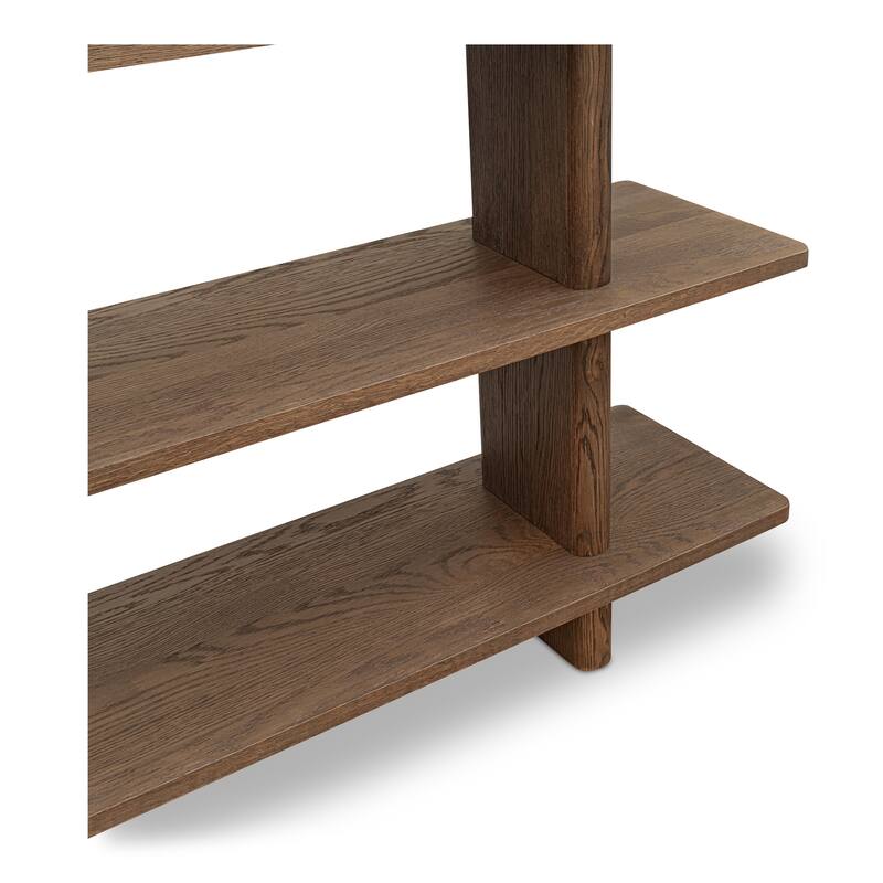 NADAAL STUDIOS Thalor Bookshelf, Large Dark Oak with Bullnose Vertical Supports, Rounded Edges Metal Detail, Dark Brown