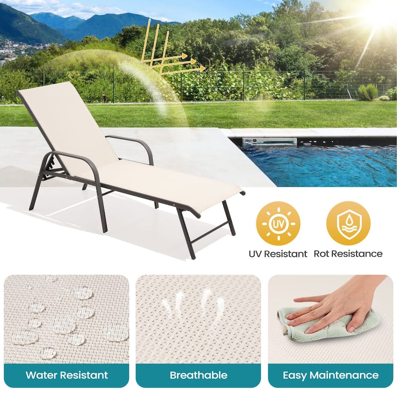 Pellebant Outdoor Patio Lounge Chairs Set Aluminum Adjustable Backrest with Side Table