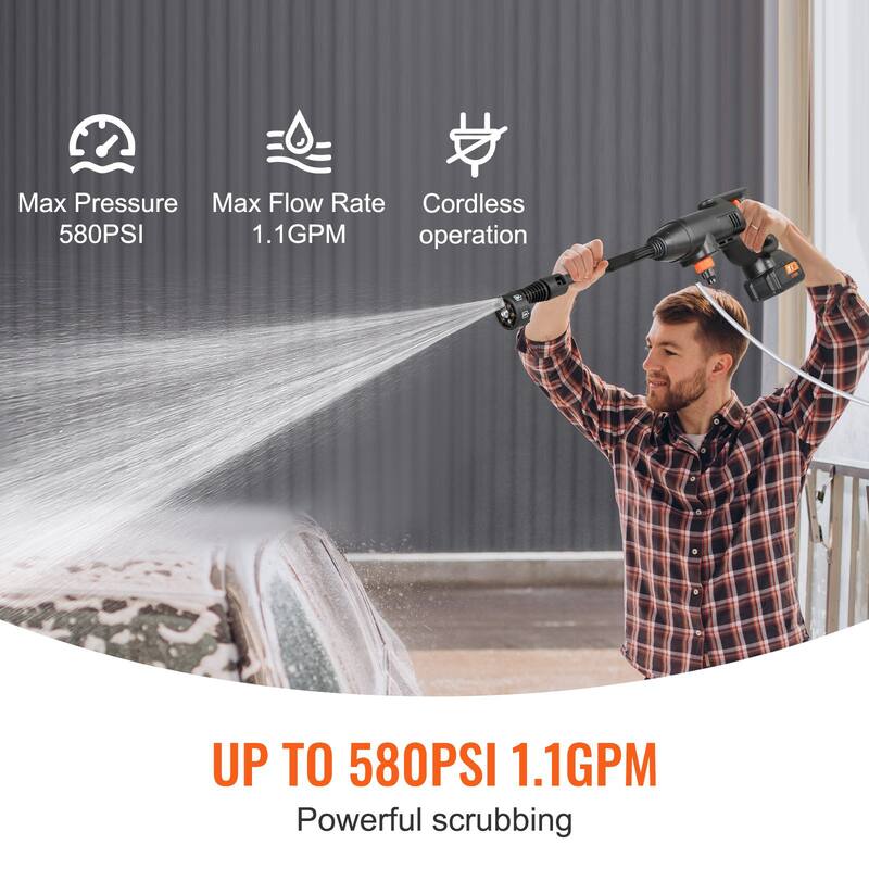 Black Cordless Pressure Washer 21V with 6-in-1 Nozzle and Foam Pot