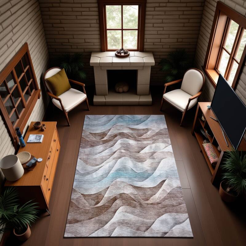 Premium Washable Super Soft Modern Waves Mayfield Rug - Mocha - 10' x 14'