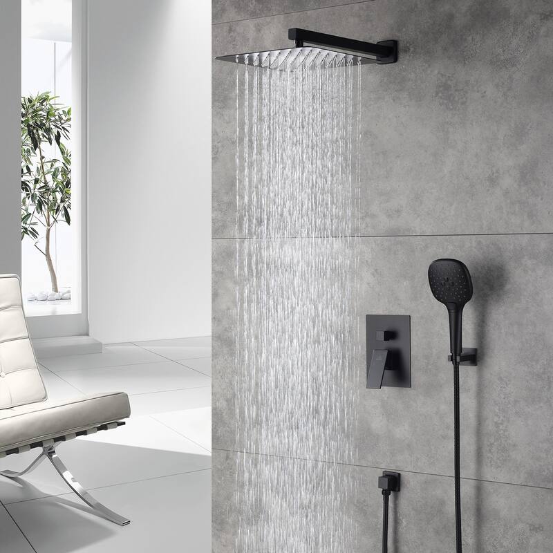 2 Function 10-inch Wall Mounted Dual Shower Heads Shower System - Matte Black