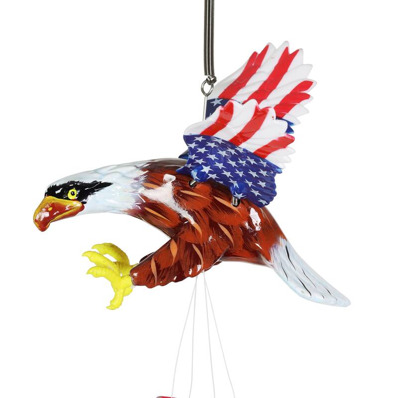 Exhart WindyWing Patriotic Eagle Wind Chime with American Flag Wings, 8 by 18 Inches