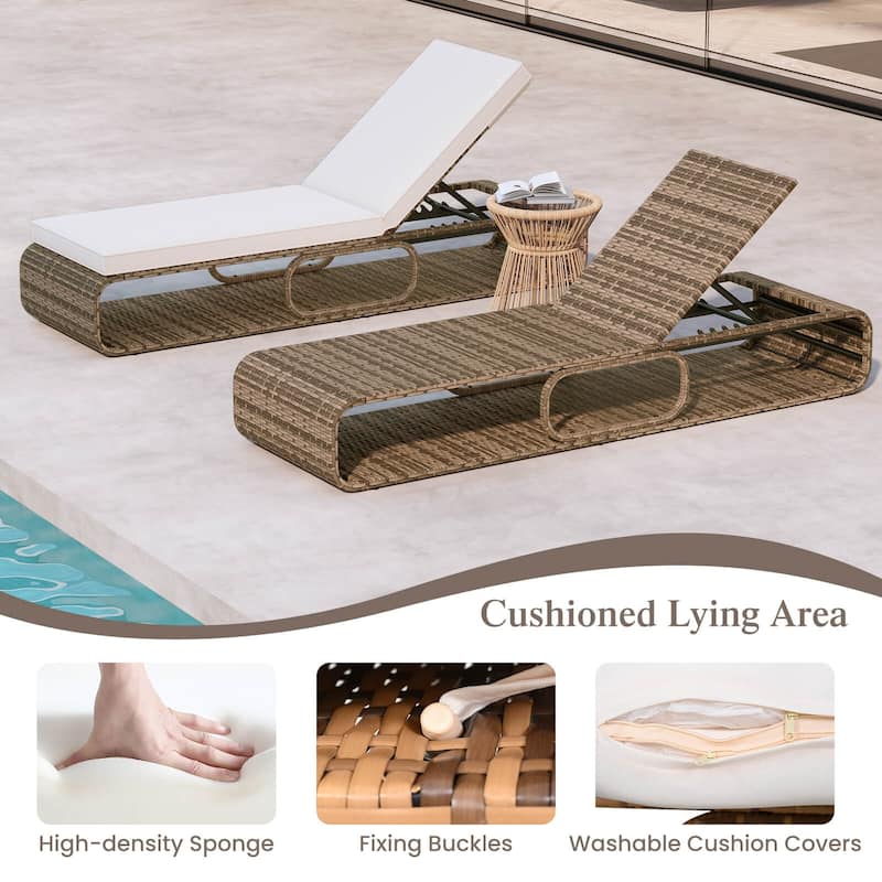 1/2 PCS Outdoor Chaise Lounge Chair PE Rattan Pool Side Loungers