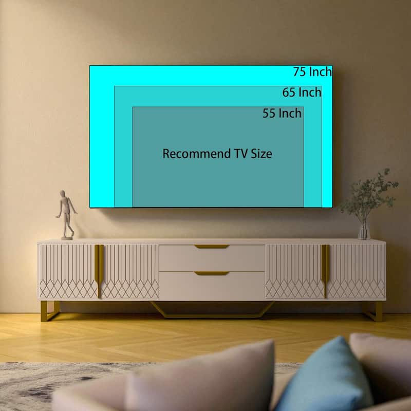 70" Modern TV Stand with Carved Doors & Metal Legs, Large Storage Console Cabinet for 75 Inch TV