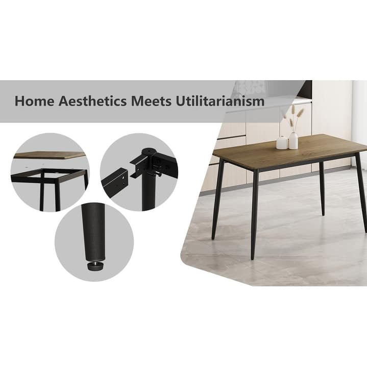 Modern Minimalist Dining Table with Black Metal Legs - Seats 6
