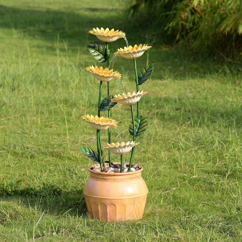 Cascading Sunflower Outdoor Garden Water Fountain - 33.75"
