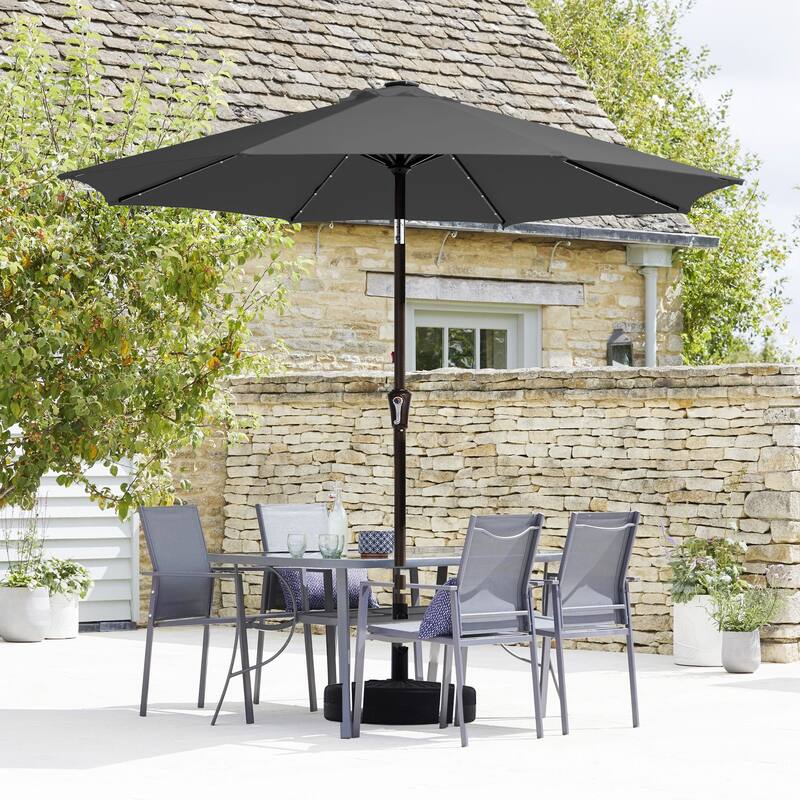 10ft Patio Market Umbrella with LED Lights,Crank & Tilt