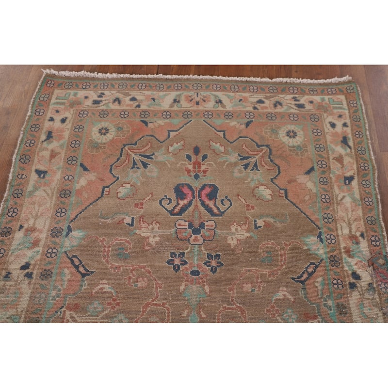 Brown Mahal Persian Vintage Runner Rug Handmade Wool Carpet - 3'4" x 9'3"