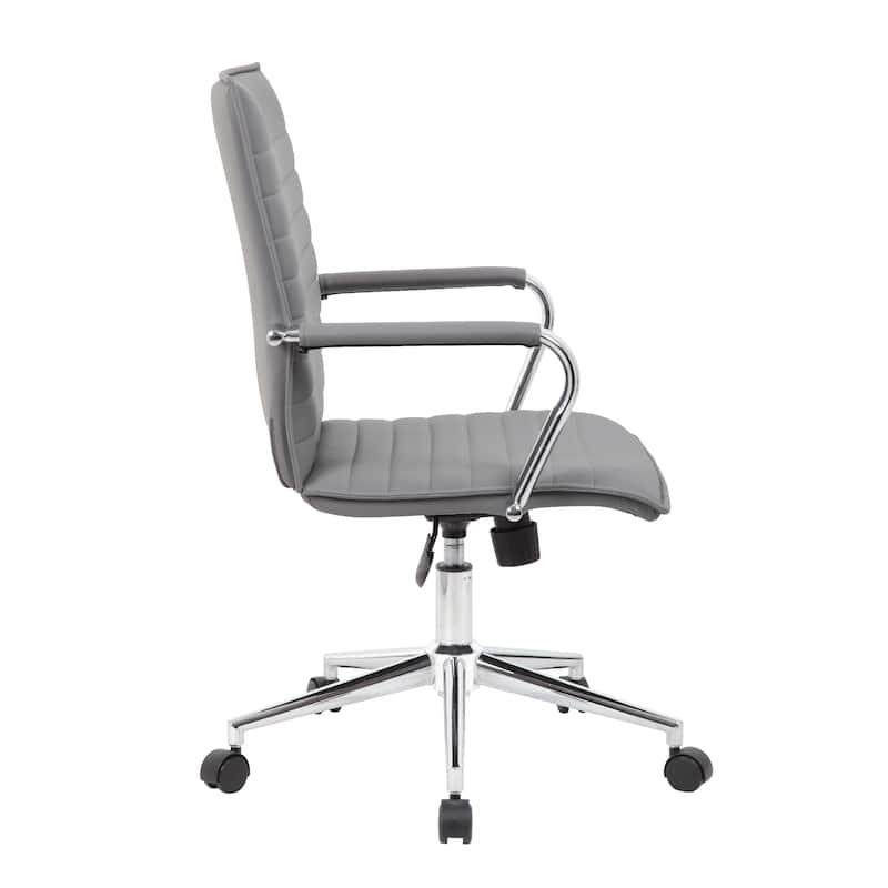 Kenny Commercial Grade Chair with Chrome Arms and Metal Base, Gray Vinyl