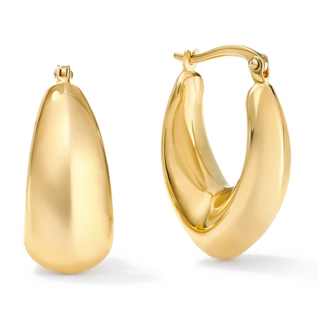 Clover 14K Yellow Gold High-Polish Graduated Puffed Hoop Earrings
