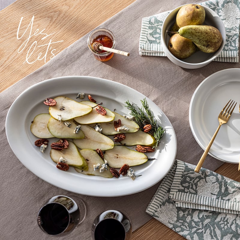 over&back Rimmed Semi-Matte Stoneware Oval Serving Platter
