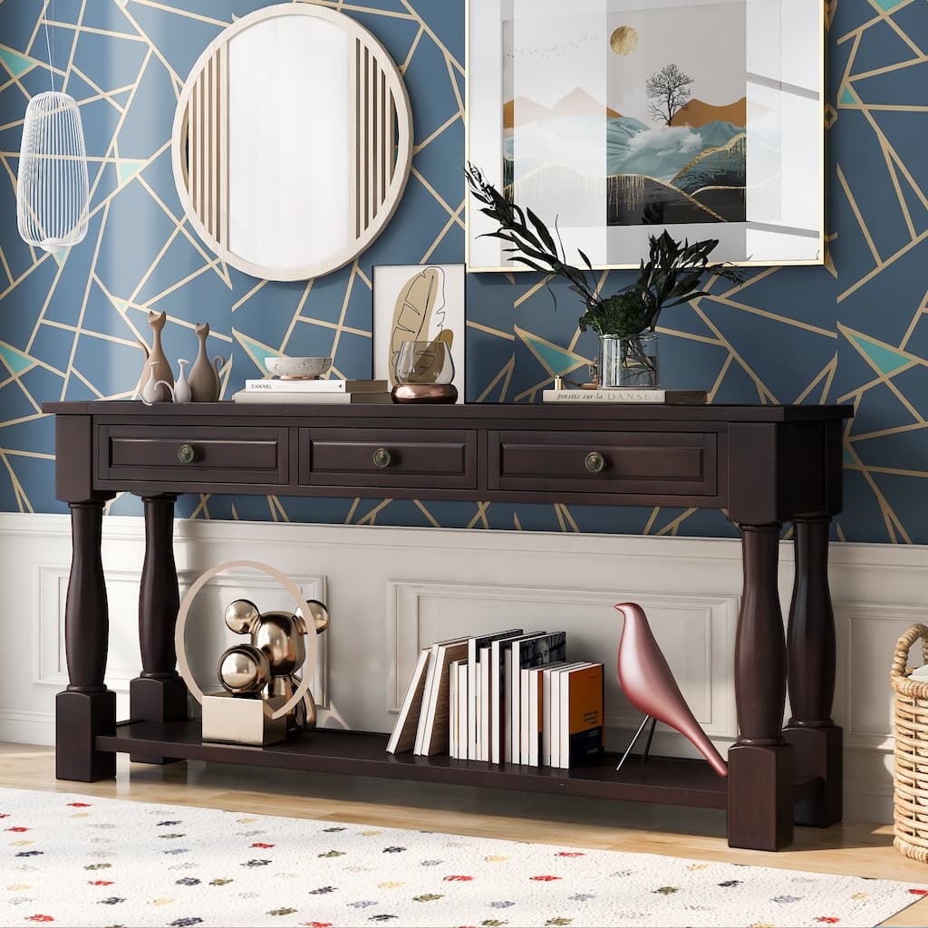 Merax 64" Long Extra-thick Console Table with Drawers and Shelf