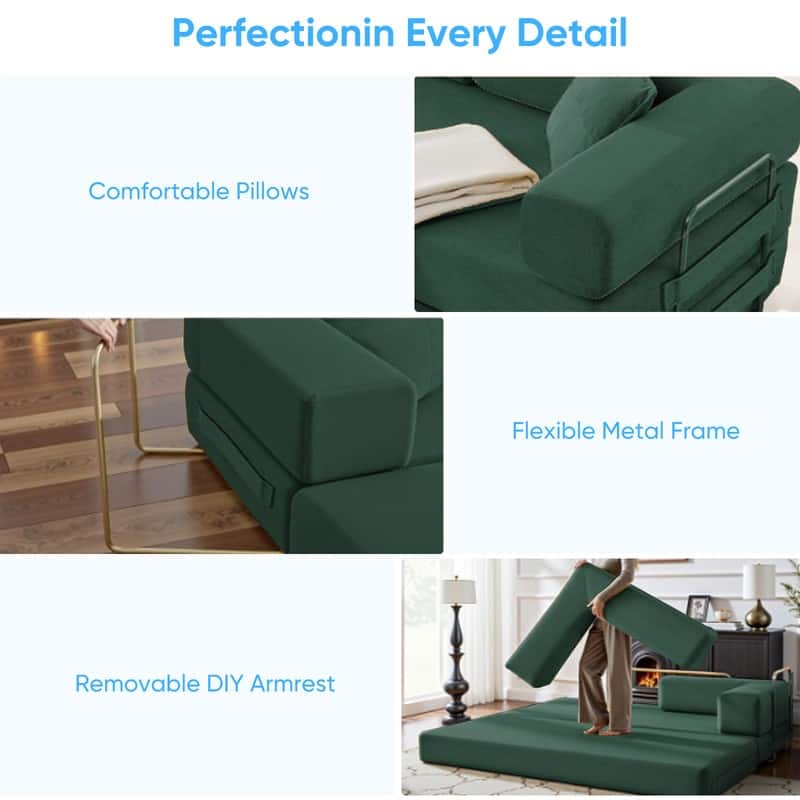 Mixoy Convertible Pull Out Sleeper Sofa Bed with Movable armrest,Folding Mattress Couch,Removable Washable Floor Sofa Bed