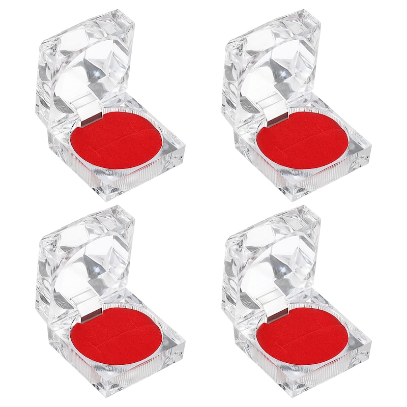 4 Pcs Clear Plastic Ring Boxes with Foam Insert for Wedding 1.8"x1.8"