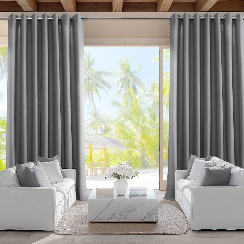Exclusive Fabrics Villanova Solid Grommet Waterproof Light Filtering Outdoor and Indoor Curtains (1 Panel) - 50 X 96 - Silver Mist