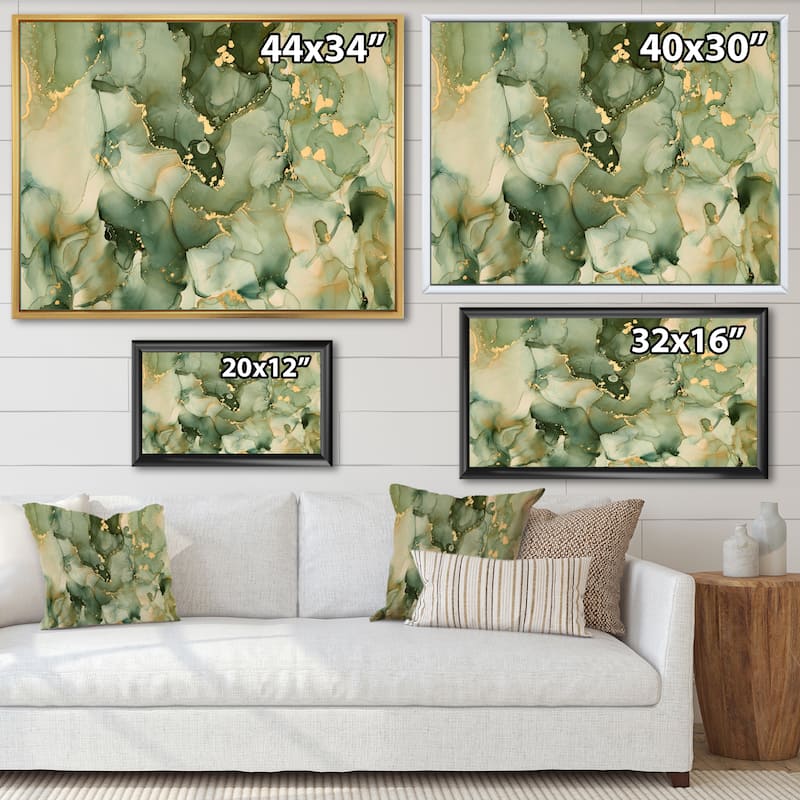Designart "Green Luxury Abstract Fluid Art I" Modern Framed Canvas Wall Art Print
