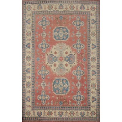Hand Knotted Oriental 100% Wool Carpet Traditional Geometric Oranges & Rust Kazak Area Rug - 12' 0'' X 8' 11''