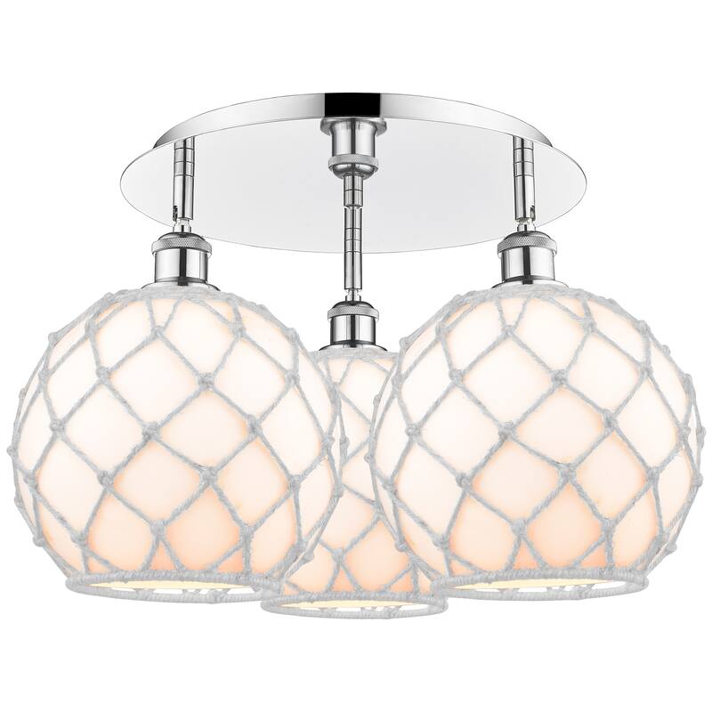 Innovations Lighting Endless Possibilities Ballston - Farmhouse Rope - 3 Light 22" Flush Mount - White Glass with White Rope/Polished Chrome