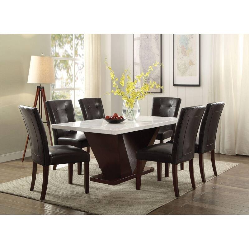 Rectangular Marble Top Dining Table with White and Walnut