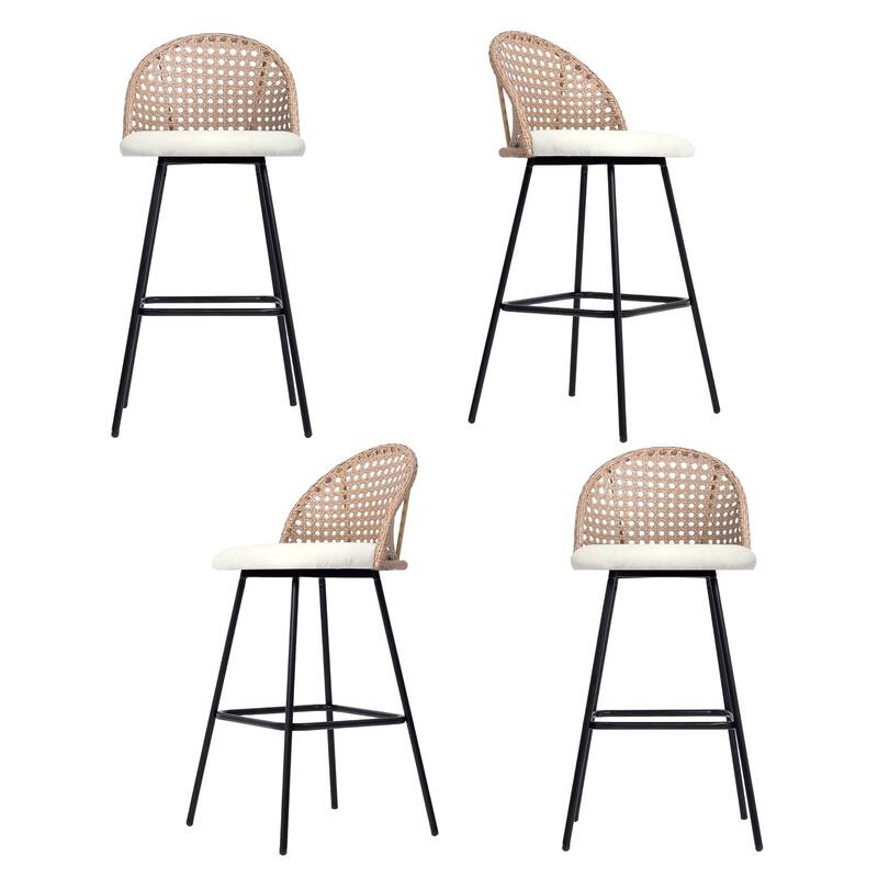 Coastal Rattan Back Counter Height Upholstered Bar Stools