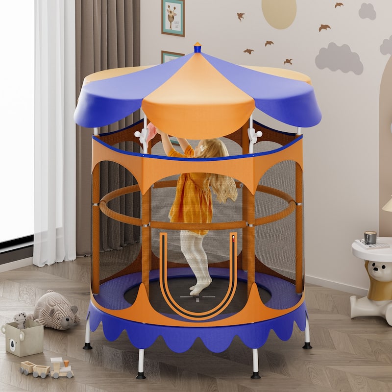 Gymax 64'' Kids Trampoline w/ Detachable Canopy Safety Enclosure Net