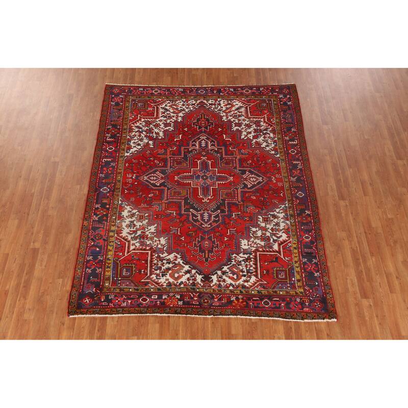 Hand Knotted Oriental 100% Wool Carpet Traditional Medallion Red Heriz Area Rug - 9' 1'' X 7' 3''