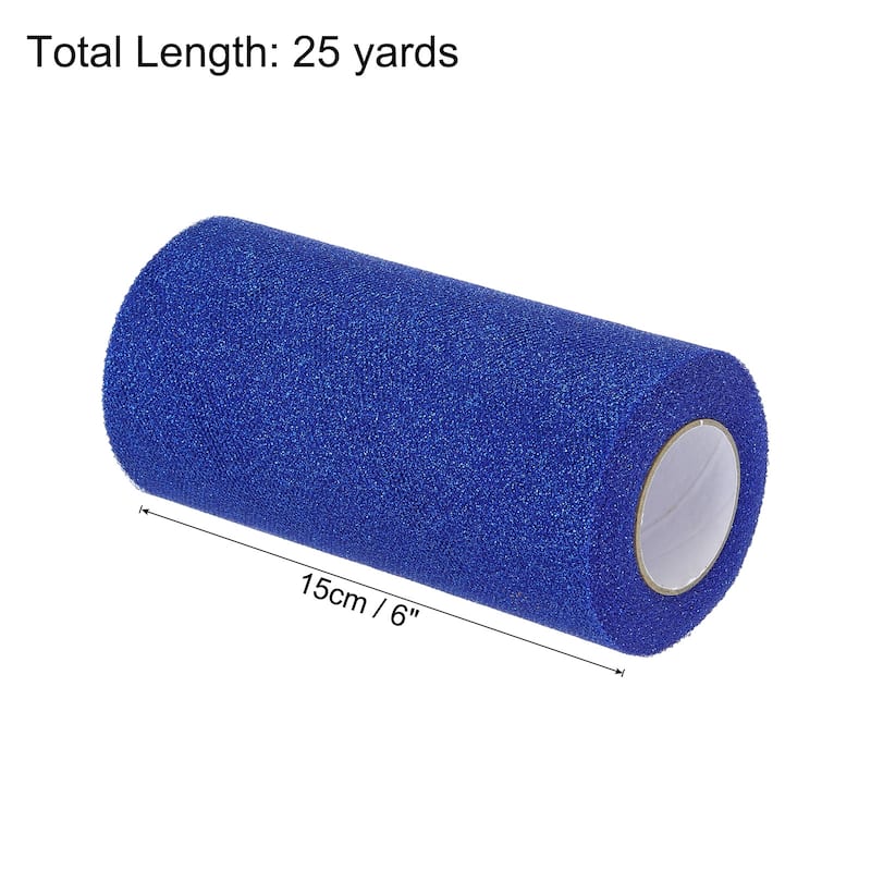 6" Sequin Tulle Ribbon Rolls Glitter Sparkly Netting Fabric for Gift - Dark Blue - 25 Yards