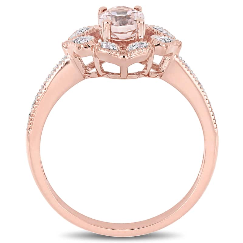 Miadora 14k Rose Gold Oval-cut Morganite & White Topaz Engagement Ring