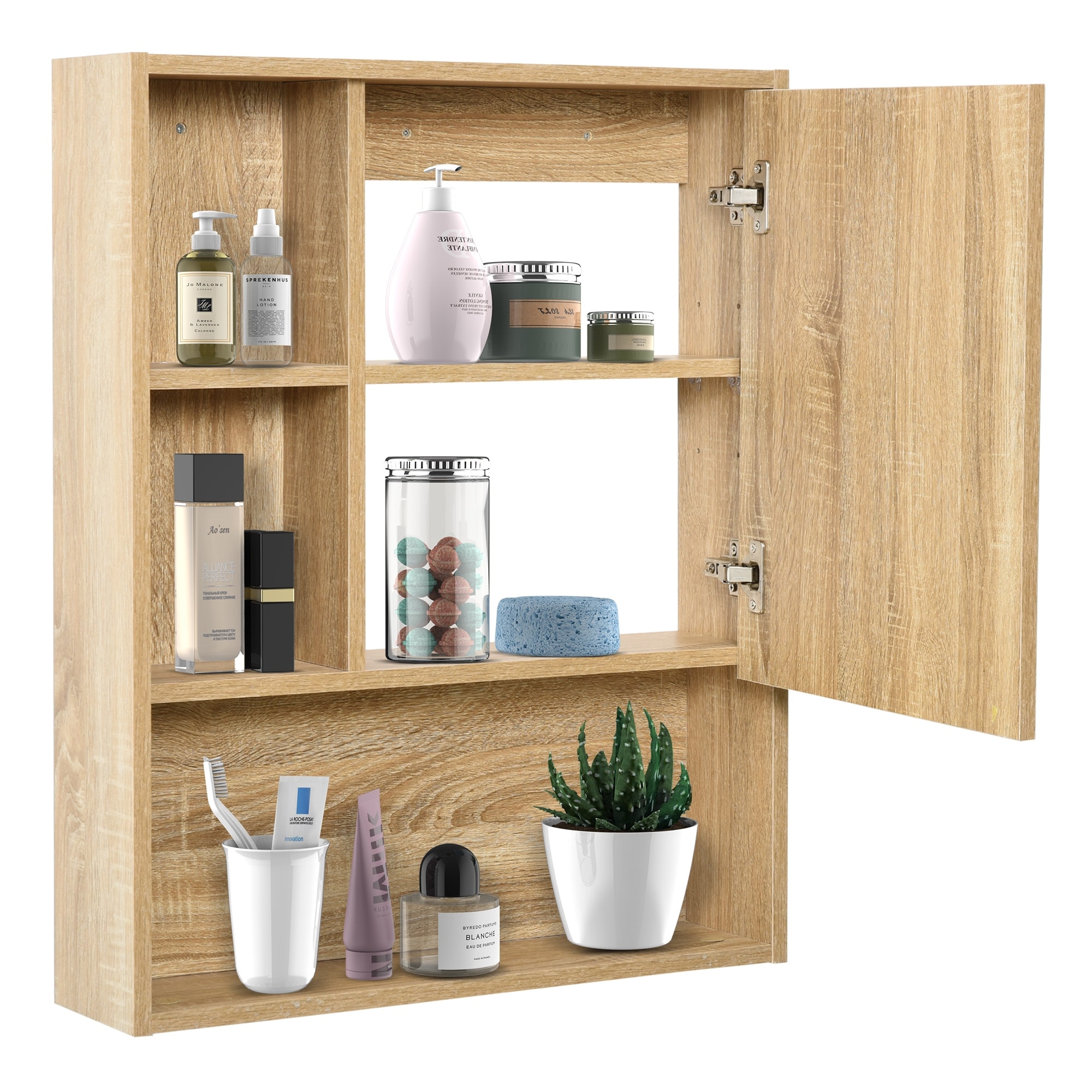 Shop Kleankin Wall Mounted Wooden Storage Bathroom Medicine Cabinet With Mirror Glass Door Adjustable Open Shelf Oak Grain Overstock 32200875